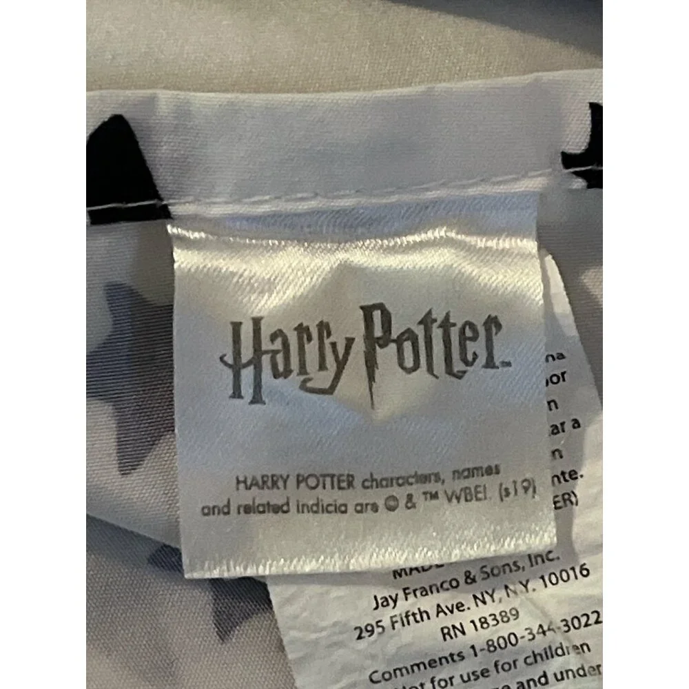 Harry Potter Full Size Flat Sheet Jay Franco Glasses Stars Wizard Hat White Blac